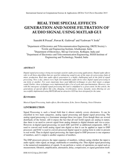 Real Time Special Effects Generation and Noise Filtration of Audio Signal Using Matlab Gui