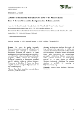 Database of the Marine-Derived Aquatic Biota of the Amazon Basin Banco De Dados Da Biota Aquática De Origem Marinha Da Bacia Amazônica