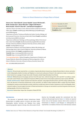 Failure to Detect Hantavirus in Vesper Bats in Poland