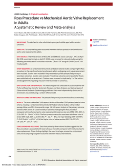 Ross Procedure Vs Mechanical Aortic Valve Replacement in Adults a Systematic Review and Meta-Analysis