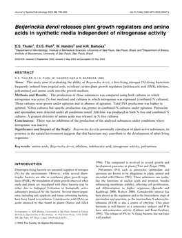 Beijerinckia Derxii Releases Plant Growth Regulators and Amino Acids in Synthetic Media Independent of Nitrogenase Activity