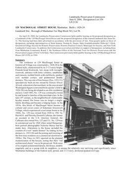 129 Macdougal Street House Designation Report