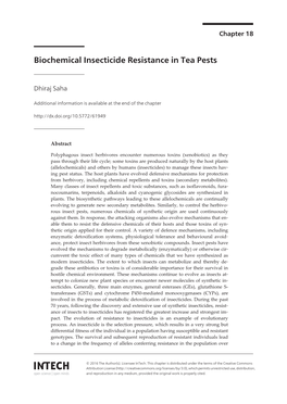 Biochemical Insecticide Resistance in Tea Pests