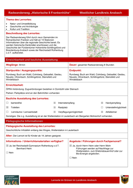 Radwanderweg „Historische 8 Frankenhöhe“ Westlicher Landkreis Ansbach