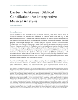 Eastern Ashkenazi Biblical Cantillation: an Interpretive Musical Analysis Yonatan Malin