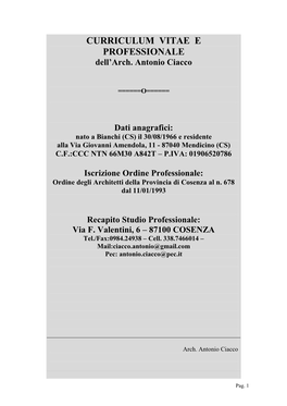 CURRICULUM VITAE E PROFESSIONALE Dell’Arch