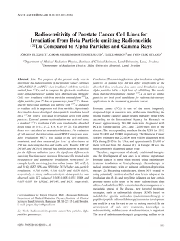 Radiosensitivity of Prostate Cancer Cell Lines for Irradiation from Beta Particle-Emitting Radionuclide 177Lu Compared to Alpha Particles and Gamma Rays