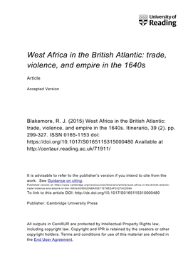 West Africa in the British Atlantic: Trade, Violence, and Empire in the 1640S