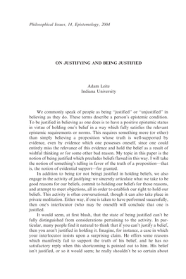 "On Justifying and Being Justified" (Pdf)
