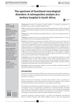 The Spectrum of Functional Neurological Disorders: a Retrospective Analysis at a Tertiary Hospital in South Africa