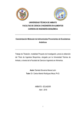 Universidad Técnica De Ambato Facultad De Ciencia E Ingeniería En Alimentos Carrera De Ingeniería Bioquímica