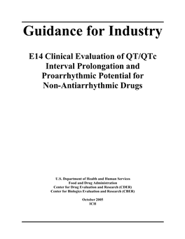 Guidance for Industry E14 Clinical Evaluation of QT/Qtc Interval