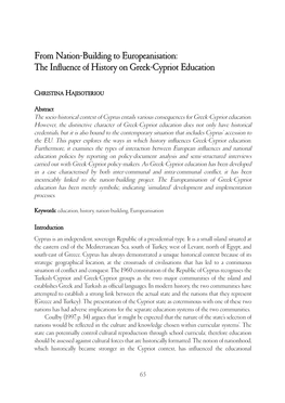 From Nation-Building to Europeanisation: the Influence of History on Greek-Cypriot Education