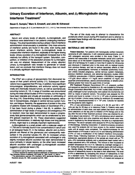 Urinary Excretion of Interferon, Albumin, and /?2-Microglobulin During Interferon Treatment1