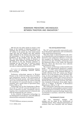 Romanian Prehistoric Archaeology, Between Tradition and Innovation *