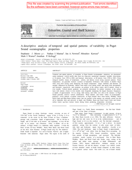 Adescriptive Analysis of Temporal and Spatial Patterns Ofvariability in Puget Sound Oceanographic Properties