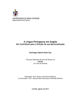 A Língua Portuguesa Em Angola Um Contributo Para O Estudo Da Sua Nacionalização