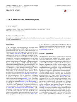 J. B. S. Haldane: the John Innes Years