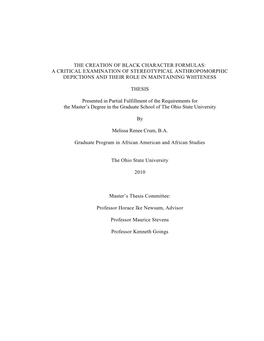 The Creation of Black Character Formulas: a Critical Examination of Stereotypical Anthropomorphic Depictions and Their Role in Maintaining Whiteness