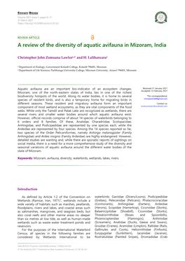 A Review of the Diversity of Aquatic Avifauna in Mizoram, India