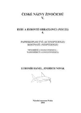 České Názvy Živočichů V. Ryby a Rybovití Obratlovci (Pisces) 4