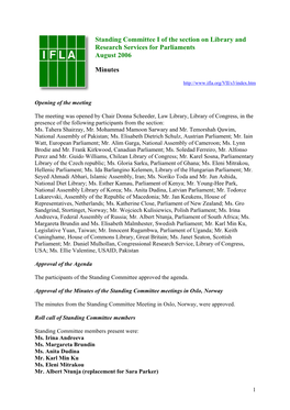 Standing Committee I of the Section on Library and Research Services for Parliaments August 2006