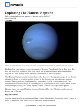“Exploring the Planets: Neptune” Article