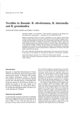 Novelties in Russula: R. Olivobrunnea, R. Intermedia and R