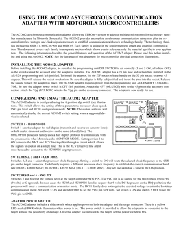 Using the Acom2 Asychronous Communication Adapter with Motorola Microcontrollers