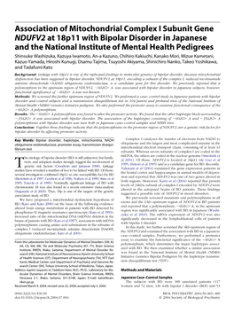 Association of Mitochondrial Complex I Subunit Gene NDUFV2 at 18P11