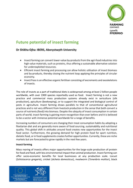 Future Potential of Insect Farming