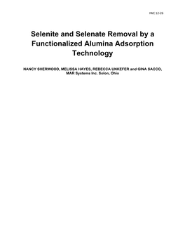 Selenite and Selenate Removal by a Functionalized Alumina Adsorption Technology