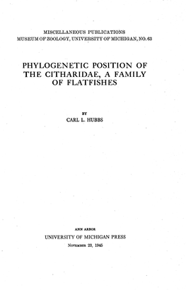 Phylogenetic Position of the Citharidae, a Family of Flatfishes