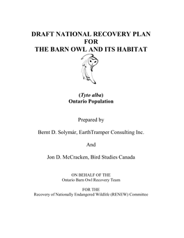 Draft National Recovery Plan for the Barn Owl and Its Habitat