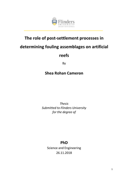 The Role of Post-Settlement Processes in Determining Fouling Assemblages on Artificial Reefs