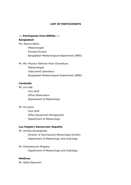 LIST of PARTICIPANTS --- Participants from Nmhss