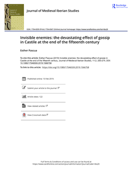 Invisible Enemies: the Devastating Effect of Gossip in Castile at the End of the Fifteenth Century