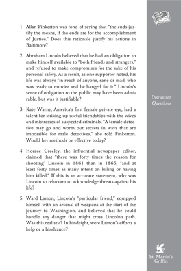 Discussion Questions St. Martin's Griffin 1. Allan Pinkerton Was Fond