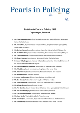 Participants Pearls in Policing 2015 Copenhagen, Denmark