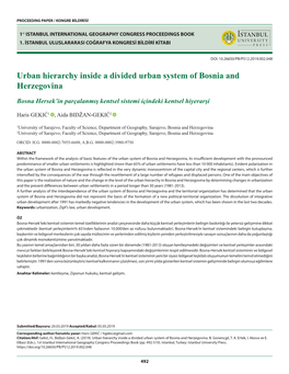 Urban Hierarchy Inside a Divided Urban System of Bosnia and Herzegovina