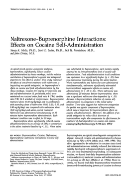 Naltrexone-Buprenorphine Interactions: Effects on Cocaine Self-Administration Nancy K