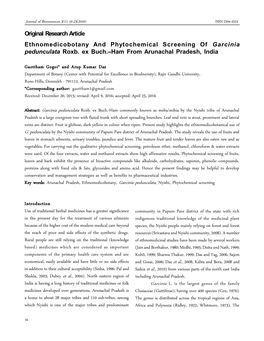 Original Research Article Ethnomedicobotany and Phytochemical Screening of Garcinia Pedunculata Roxb