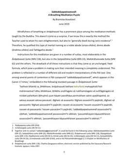 Sabbakāyapaṭisaṃvedī: a Breathing Meditation Puzzle by Branislav Kovačević June 2019 Mindfulness of Breathing Or Ānāp