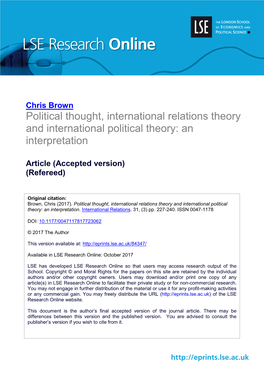 Political Thought, International Relations Theory and International Political Theory: an Interpretation