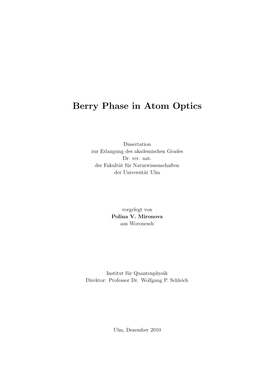 Berry Phase in Atom Optics