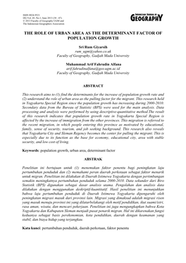 The Role of Urban Area As the Determinant Factor of Population Growth