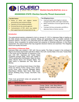 2011 Adamawa State: Election Security Threat Assessment Brief