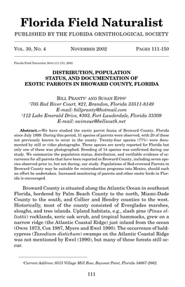 Florida Field Naturalist PUBLISHED by the FLORIDA ORNITHOLOGICAL SOCIETY