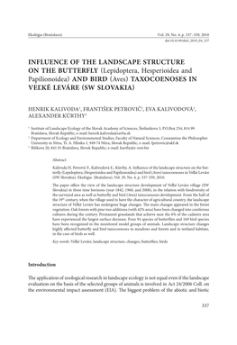 Influence of the Landscape Structure on the Butterfly (Lepidoptera, Hesperioidea and Papilionoidea) and Bird (Aves) Taxocoenoses in Veľké Leváre (SW Slovakia)