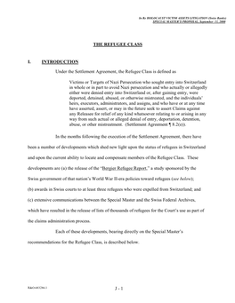 J - 1 in Re HOLOCAUST VICTIM ASSETS LITIGATION (Swiss Banks) SPECIAL MASTER’S PROPOSAL, September 11, 2000